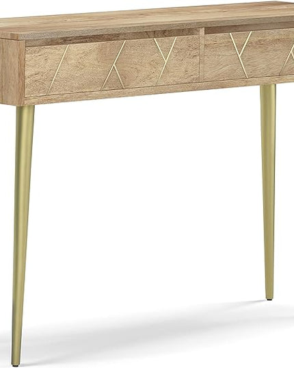 SIMPLIHOME Jager SOLID MANGO WOOD and Metal 48 Inch Wide Contemporary and Mid century Console Table in Natural, for The Living Room, Entryway and Bedroom - LeafyLoom