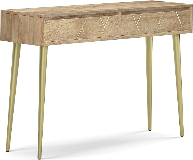 SIMPLIHOME Jager SOLID MANGO WOOD and Metal 48 Inch Wide Contemporary and Mid century Console Table in Natural, for The Living Room, Entryway and Bedroom - LeafyLoom