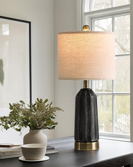 20.25" - Modern Ceramic Bedside Lamp with USB C+A Charging Ports, Table Lamp for Living Room, Bedroom, Nightstand Lamp, Farmhouse Table Lamp (Black)-Single - LeafyLoom