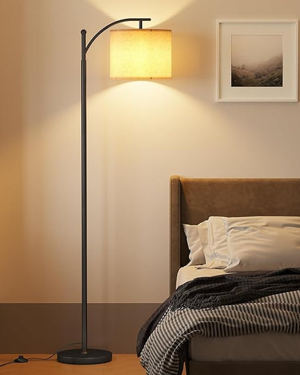 SUNMORY Arc Floor Lamp,Modern Floor Lamp with 9W 3 Color Temperatures Bulb,Metal Standing Lamps with Adjustable Hanging Lampshade,Tall Floor Lamps for Living Room,Bedroom,Office (Black) - LeafyLoom