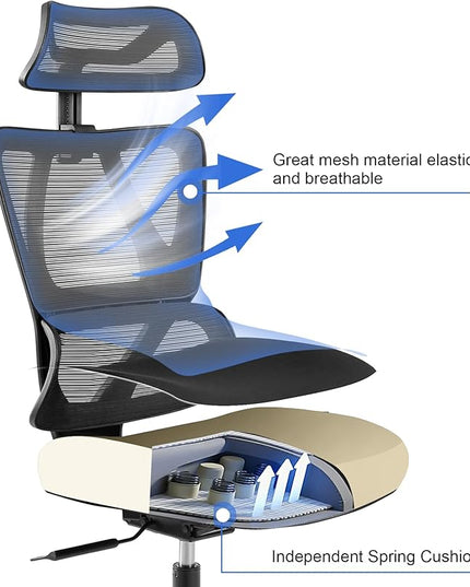 Ergonomic Office Chair, High Back Desk Chairs with Adjustabke Headrest & 3D Armrest, Swivel Executive Chair for Home Office, Black - LeafyLoom