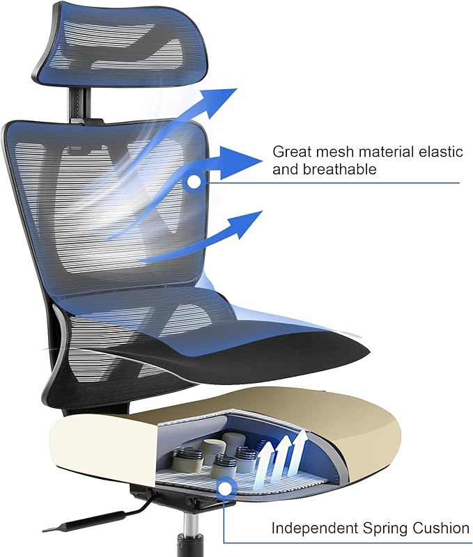 Ergonomic Office Chair, High Back Desk Chairs with Adjustabke Headrest & 3D Armrest, Swivel Executive Chair for Home Office, Black - LeafyLoom