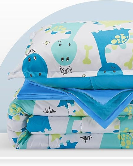 SLEEP ZONE Kids Twin Bedding Comforter Set - Super Cute & Soft Kids Bedding 5 Pieces Set with Comforter, Sheet, Pillowcase & Sham (Cute Dino) - LeafyLoom