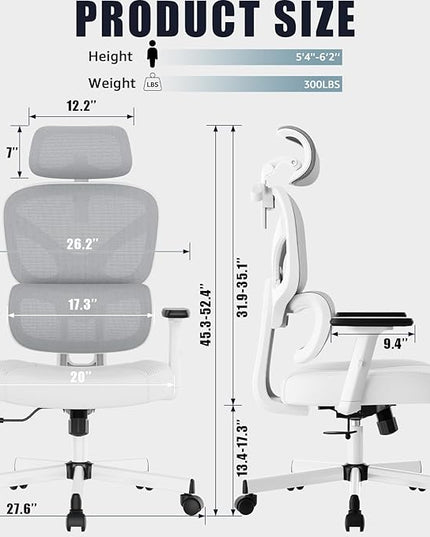 Office Chair, Ergonomic Desk Chair, High Back Desk Chair, Big and Tall Reclining Comfy Home Office Chair with Lumbar Support Breathable Mesh Computer Chair Adjustable Armrests - LeafyLoom