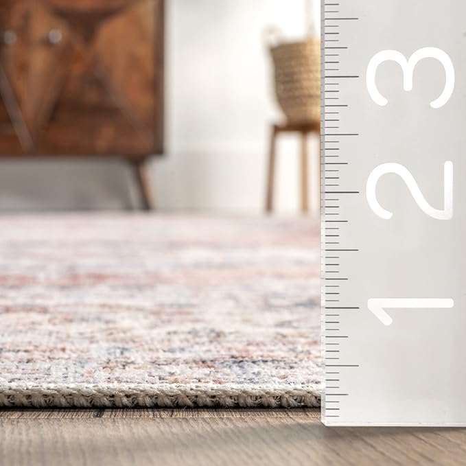 nuLOOM Desna Machine Washable Faded Vintage Ultra Thin Area Rug, 8' x 10', Peach - LeafyLoom