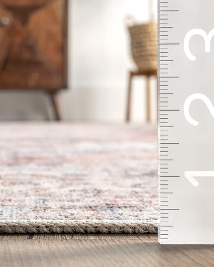 nuLOOM Desna Machine Washable Faded Vintage Ultra Thin Area Rug, 4' x 6', Peach - LeafyLoom