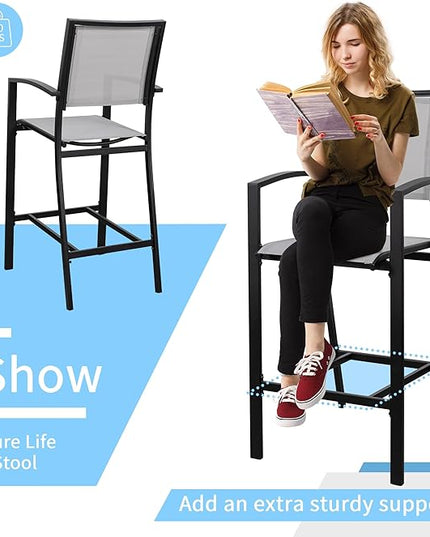 Shintenchi Patio Dining Sets, All Weather Textile Fabric Outdoor High Stool Bistro Set with 4 Bar Chairs and High Glass Table for Home, Backyard, Garden, Lawn, Porch, 5 Pieces - LeafyLoom