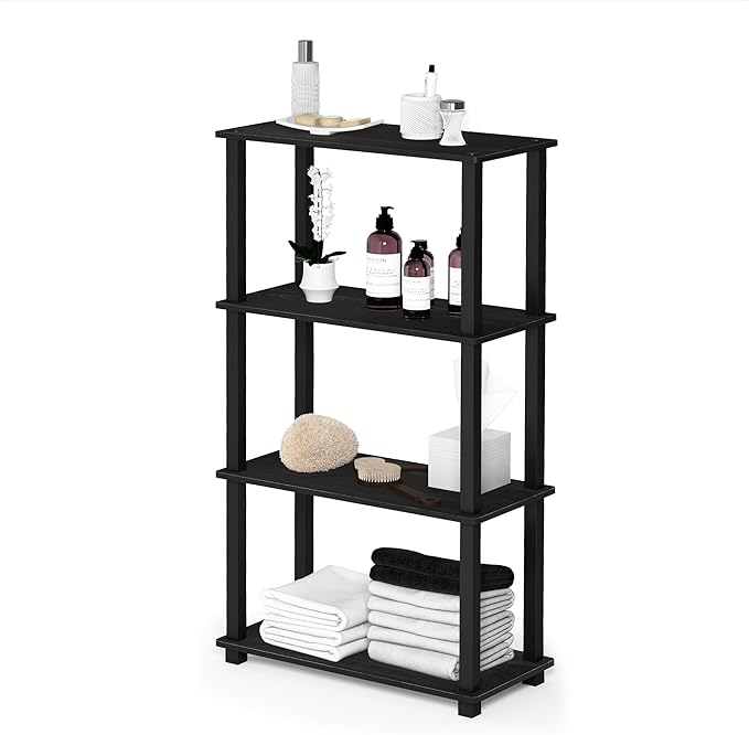 Furinno Turn-N-Tube 4-Tier Multipurpose Shelf Display Rack, Square Tube, Espresso/Black - LeafyLoom