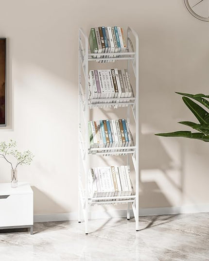 Bookshelf Storage Shelf Bookcase Freestanding Storage Stand Book Organizer for Living Room, Bedroom, Kitchen, Rust Resistance,Easy Assembly Multi-Functional Organizer (4 Tiers, White) - LeafyLoom