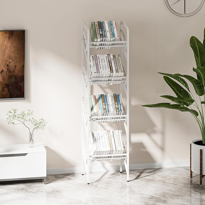Bookshelf Storage Shelf Bookcase Freestanding Storage Stand Book Organizer for Living Room, Bedroom, Kitchen, Rust Resistance,Easy Assembly Multi-Functional Organizer (4 Tiers, White) - LeafyLoom