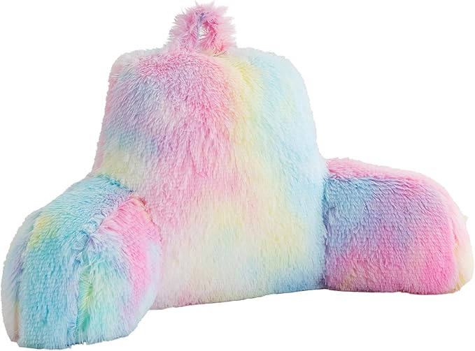 Aimuan Reading Pillow Bed Rest Pillow with Arms Rabbit Fur Cushion for Adults Teens Incline Rest Sitting up & Sleeping Snoring Pillow with Pregnancy Lumbar Back Support (Standard, Light-pink) - LeafyLoom