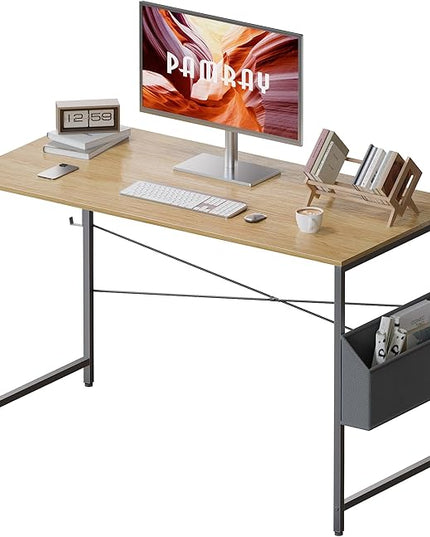 Pamray 47 Inch Computer Desk Small Spaces Desk with Storage Bag for Bedroom Writing and Home Office Work Small Study Desk Table Walnut - LeafyLoom