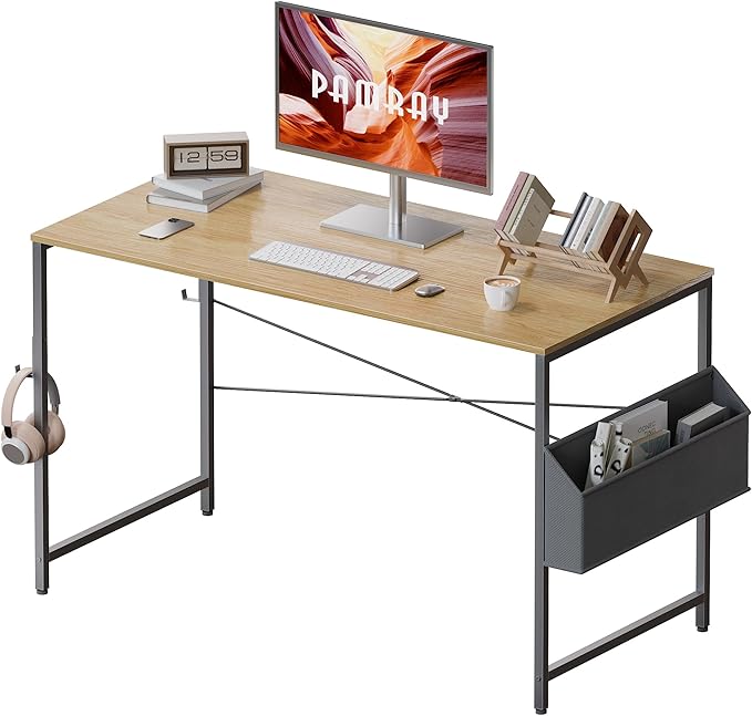 Pamray 47 Inch Computer Desk Small Spaces Desk with Storage Bag for Bedroom Writing and Home Office Work Small Study Desk Table Walnut - LeafyLoom