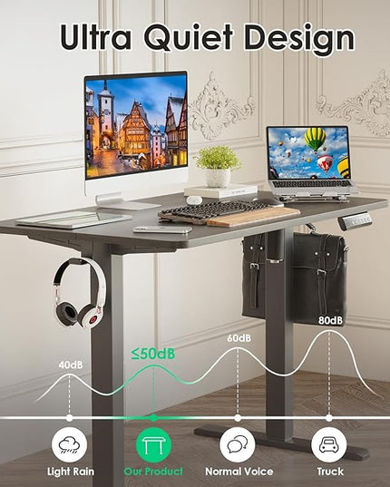 STARY Electric Adjustable Height Sit Stand Home Office Desk with Splice Board, 40x24, Abner Walnut Desktop/Black Frame - LeafyLoom