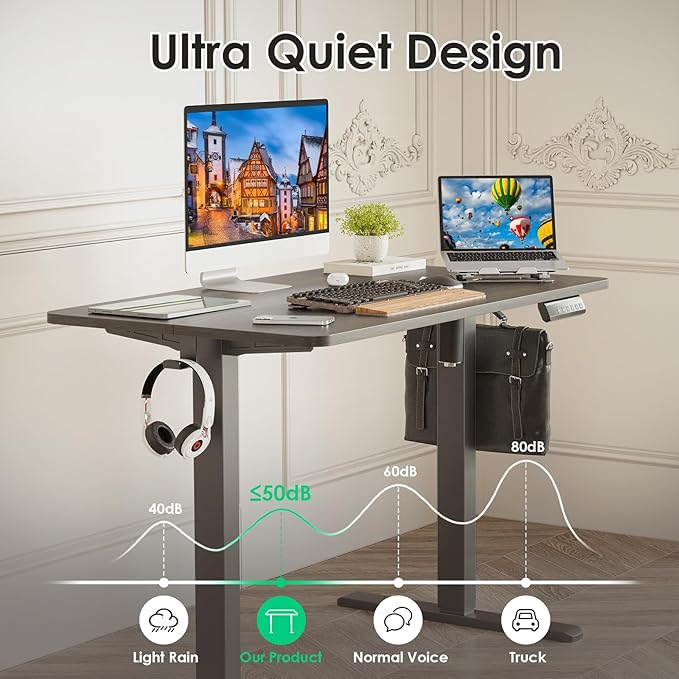 STARY Electric Adjustable Height Sit Stand Home Office Desk with Splice Board, 40x24, Abner Walnut Desktop/Black Frame - LeafyLoom