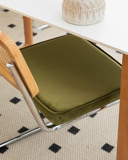 Dining Chairs Set of 2, Velvet Rattan Side Accent Chairs with Chrome Legs, Modern Mid Century Breuer Designed Chairs, Upholstered Dining Living Room Kitchen Chairs (Olive Green-2pcs) - LeafyLoom
