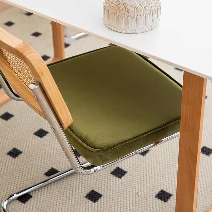 Dining Chairs Set of 2, Velvet Rattan Side Accent Chairs with Chrome Legs, Modern Mid Century Breuer Designed Chairs, Upholstered Dining Living Room Kitchen Chairs (Olive Green-2pcs) - LeafyLoom