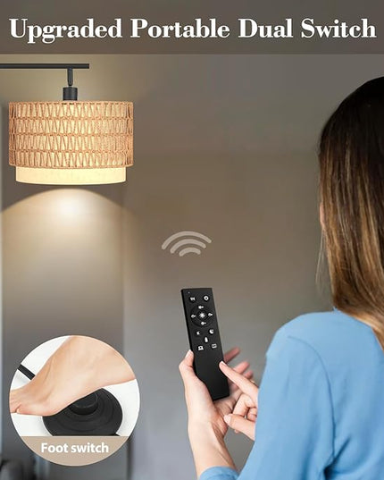 Pesare Rattan Floor Lamp Boho with Remote Control for Living Room,Stepless Dimmable LED Floor Lamp with 4 Color Temperature,Standing Lamps with Tall lamp for Living Room, Bedroom,Office… - LeafyLoom