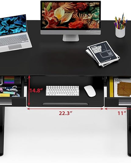 SHW 48-Inch Electric Height Adjustable Desk with Keyboard Tray and Two Drawers, Black - LeafyLoom