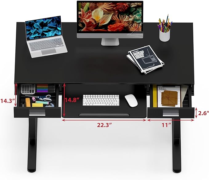 SHW 48-Inch Electric Height Adjustable Desk with Keyboard Tray and Two Drawers, Black - LeafyLoom