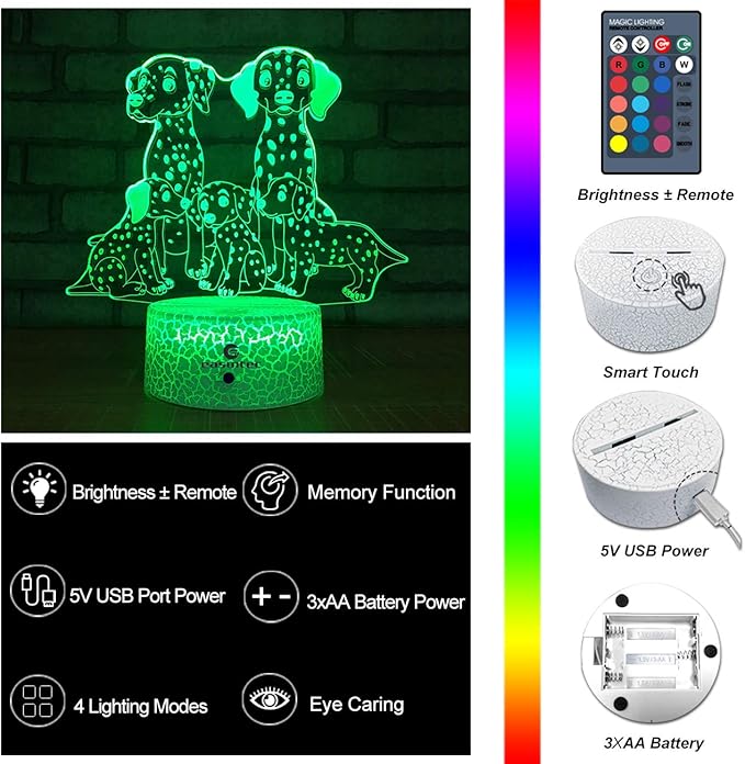easuntec Dog Gifts for Women Dog Lamp with Remote & Smart Touch 7 Colors + 16 Colors Changing Dimmable Dog Gifts for Kids 3 4 5 6 7 8 9 Year Old Girl Gifts (5Dog 16WT) - LeafyLoom