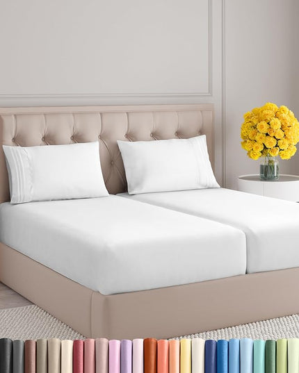 Split King Size 5 Piece Sheet Set - Comfy Breathable & Cooling Sheets - Hotel Luxury Bed Sheets for Women & Men - Deep Pockets, Easy-Fit, Soft & Wrinkle Free Sheets - White Oeko-Tex Bed Sheet Set - LeafyLoom