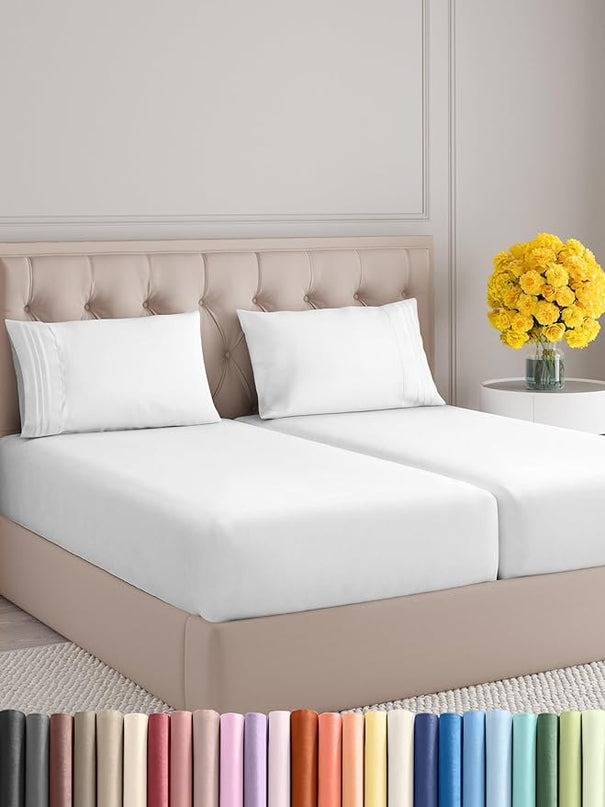 Split King Size 5 Piece Sheet Set - Comfy Breathable & Cooling Sheets - Hotel Luxury Bed Sheets for Women & Men - Deep Pockets, Easy-Fit, Soft & Wrinkle Free Sheets - White Oeko-Tex Bed Sheet Set - LeafyLoom