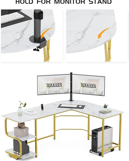 Teraves Reversible L Shaped Desk with Large Surface, 69 Inch Sturdy Corner Desk with Storage Shelves, Premium Office Computer Desk Workstation for Home Office Gaming - LeafyLoom