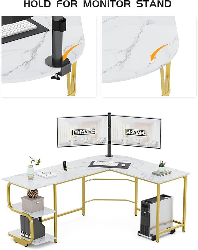 Teraves Reversible L Shaped Desk with Large Surface, 69 Inch Sturdy Corner Desk with Storage Shelves, Premium Office Computer Desk Workstation for Home Office Gaming - LeafyLoom