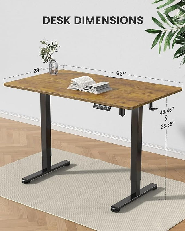 ErGear Height Adjustable Electric Standing Desk, 63 x 28 Inches Sit Stand up Desk, Memory Computer Home Office Desk (Vintage Brown) - LeafyLoom