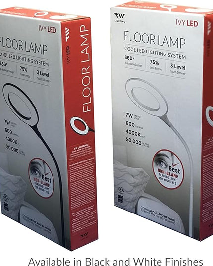 Bright Floor Lamp for Office, Reading and Bedrooms. LED Floor Lamp for Lash Light for EyeLash Extensions, Makeup & Nail Spa. Gooseneck Standing Lamp (Black) - LeafyLoom