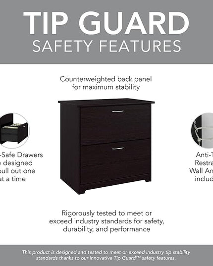 Bush Business Furniture Cabot 2 Drawer Lateral File Cabinet | Letter, Legal, and A4-size Document Storage for Home Office, 32W, Espresso Oak - LeafyLoom