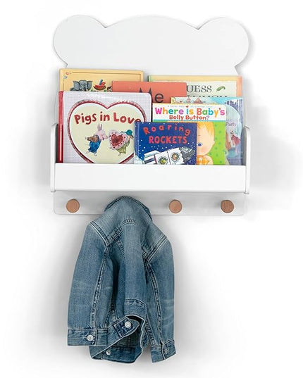 Delta Children babyGap Oxford 6-in-1 Convertible Crib + Brannan Bear Bookcase with Bins + Brannan Bear Wall Shelf with 4 Hooks, Bianca White/Natural (Bundle) - LeafyLoom