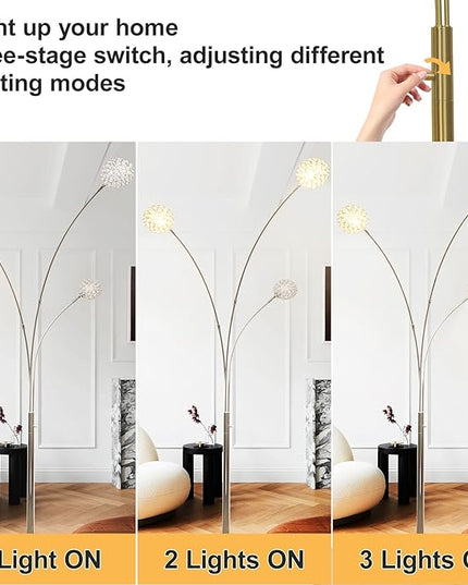 Depuley 3-Light Modern LED Floor Lamp, Adjustable Metal Tall Standing Lamps with Marble Base, Dimmable Arc Floor Lamp with Flexible Rotating Lights for Living Room, Bedroom(Silver, G9 Bulbs Included) - LeafyLoom
