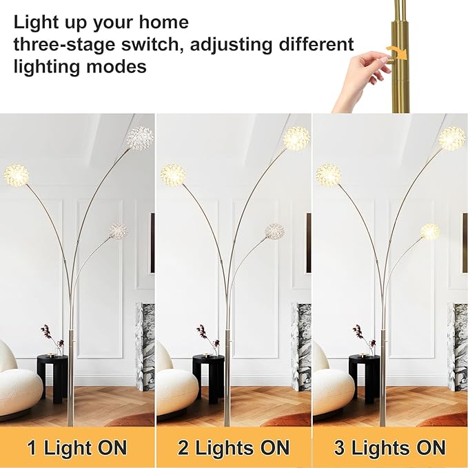 Depuley 3-Light Modern LED Floor Lamp, Adjustable Metal Tall Standing Lamps with Marble Base, Dimmable Arc Floor Lamp with Flexible Rotating Lights for Living Room, Bedroom(Silver, G9 Bulbs Included) - LeafyLoom