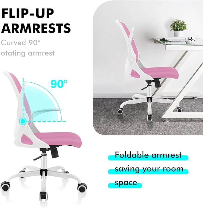 KERDOM Office Chair, Ergonomic Desk Chair, Breathable Mesh Computer Chair, Comfy Swivel Task Chair with Flip-up Armrests and Adjustable Height - LeafyLoom