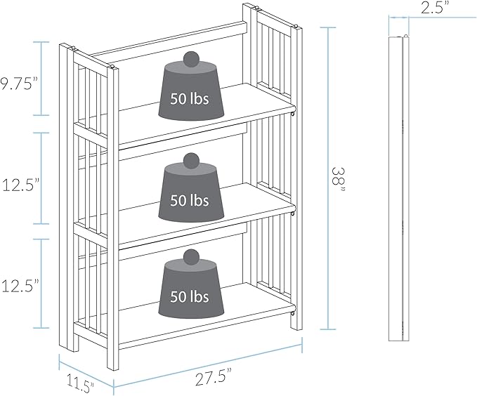 Casual Home 3-Shelf Folding Stackable Bookcase (27.5" Wide)-Walnut - LeafyLoom