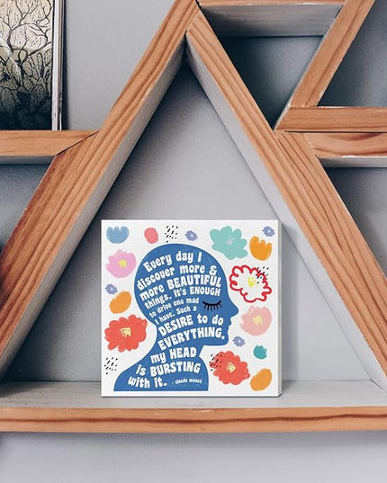 Home Office Desk Wooden Box Sign Decor, I Discover More & More Beautiful Things, Inspirational Quotes Desk Decor Motivational Desk Decorations for Women Girls Teens Student Office Classroom School - LeafyLoom