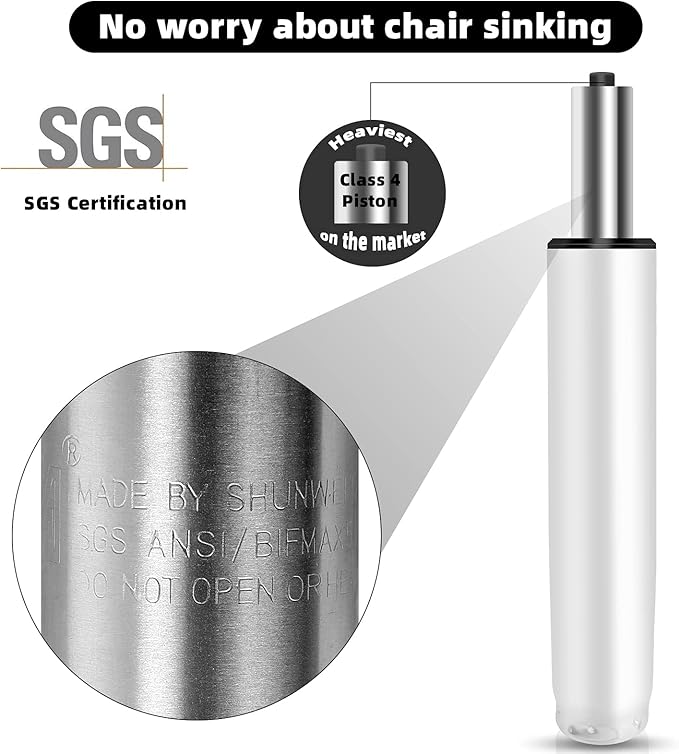 Office Chair Cylinder Replacement,Heavy Duty Gas Lift Cylinder for Office Desk Chairs/Gaming Chair,Gas Lift Hydraulic/Pneumatic Piston, Universal Size (Premium White) - LeafyLoom