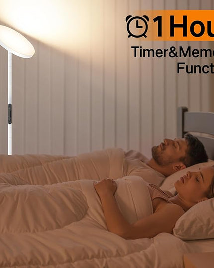 OUTON LED Torchiere Floor Lamp, Bright Dimmable Standing Lamp with Remote Touch Control, 4 Color Temperature, Memory Function, Timer for Living Room, Bedroom Office (Pearl White) - LeafyLoom