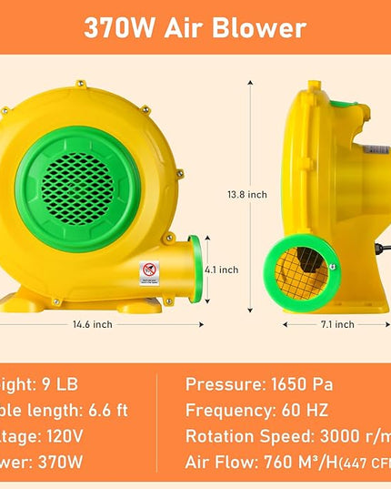 370W 0.5HP Air Blower: Bounce House Blower - Commercial Electric Blower for Inflatables - Work for Bouncy Castle Jump Slides Water slides Inflatable Arch - LeafyLoom