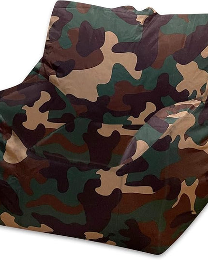 Posh Creations Structured Comfy Bean Bag Chair for Gaming, Reading and Watching TV, Newport Chair, Nylon - Camo Green - LeafyLoom