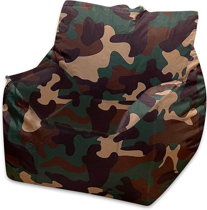 Posh Creations Structured Comfy Bean Bag Chair for Gaming, Reading and Watching TV, Newport Chair, Nylon - Camo Green - LeafyLoom
