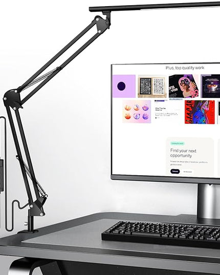 LED Desk Lamp, Desk Light for Home Office, Architect Light, Eye-Caring Optical Lens,Table Lamp, 5 Color Modes & Brightness, Clamp Lamp with Memory Function for Drafting Reading Study, Black - LeafyLoom