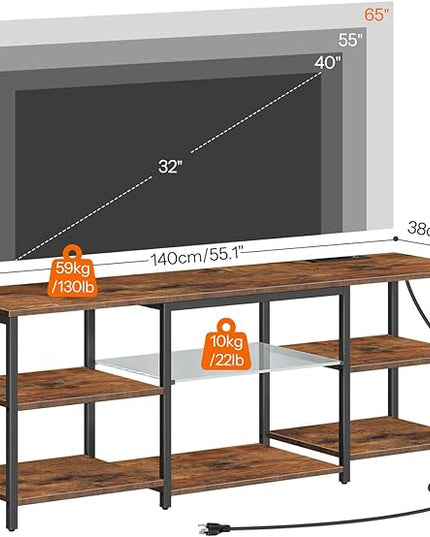 HOOBRO LED TV Stand for 65 Inch TVs with Charging Station, Gaming Entertainment Center with Open Storage, Media TV Console Table, TV Stand for Living Room, Bedroom, Rustic Brown and Black BF20UDDS01 - LeafyLoom
