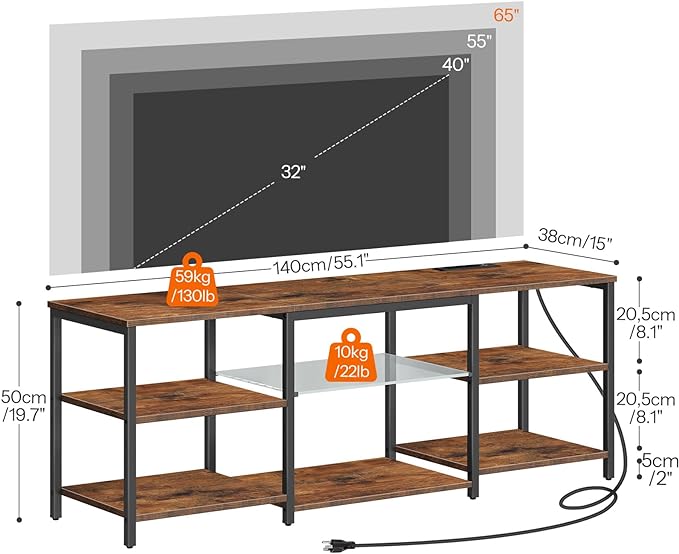 HOOBRO LED TV Stand for 65 Inch TVs with Charging Station, Gaming Entertainment Center with Open Storage, Media TV Console Table, TV Stand for Living Room, Bedroom, Rustic Brown and Black BF20UDDS01 - LeafyLoom