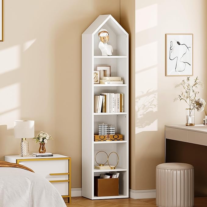 YITAHOME 73" Tall Narrow Bookshelf, Modern Open 5 Tier Bookcase, Wooden Shelf Stand for Small Spaces, Display Shelving Storage Rack for Bedroom, Living Room, Home Office, White - LeafyLoom