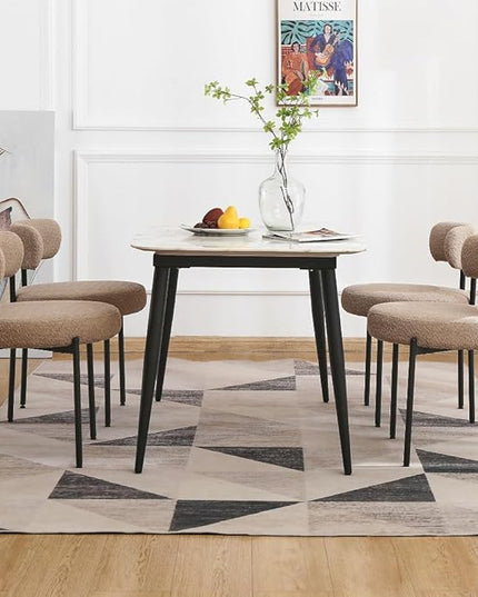 EDWELL Dining Chairs Set of 4, Round Upholstered Dining Room Chairs, Curved Backrest Boucle Dining Chair for Kitchen, Living Room, Mid Century Modern Dining Chairs with Black Metal Legs - LeafyLoom