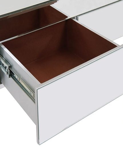 SEI Furniture Glenview Glam Mirrored Writing Desk w/ Drawers, Matte Silver - LeafyLoom