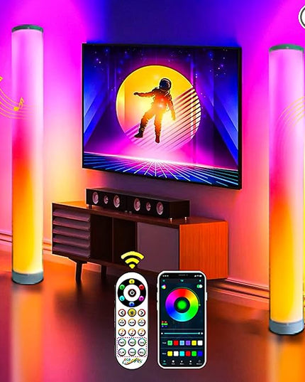 RGB Floor Lamp 2 Pack, Color Changing Corner Lamps Music Sync with Remote & Smart App Control, Modern LED Floor Lamps 1600 Million Dimmable, 200+ Scene Modes Standing Lamp for Bedroom/Living Room - LeafyLoom